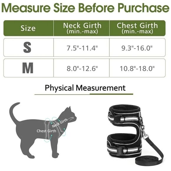 🔹️NIB Black Cat or Dog Reflective Harness & Leash Small - Picture 8 of 16